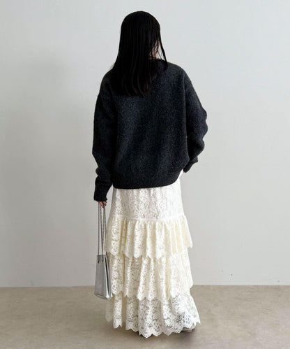 磨毛蕾絲層疊半身裙