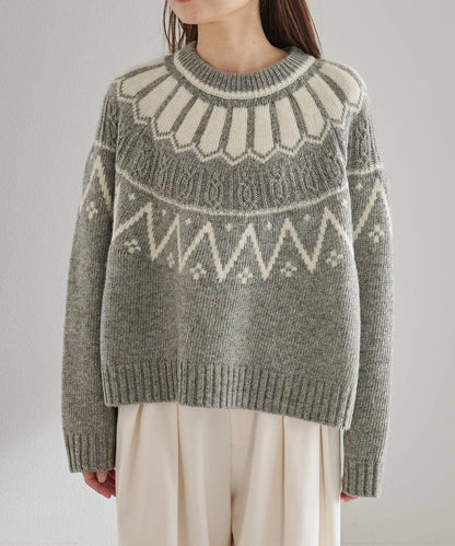 謝特蘭羊毛提花針織套頭衫