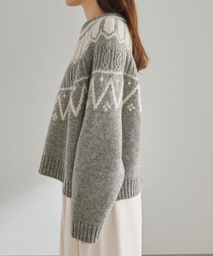 謝特蘭羊毛提花針織套頭衫