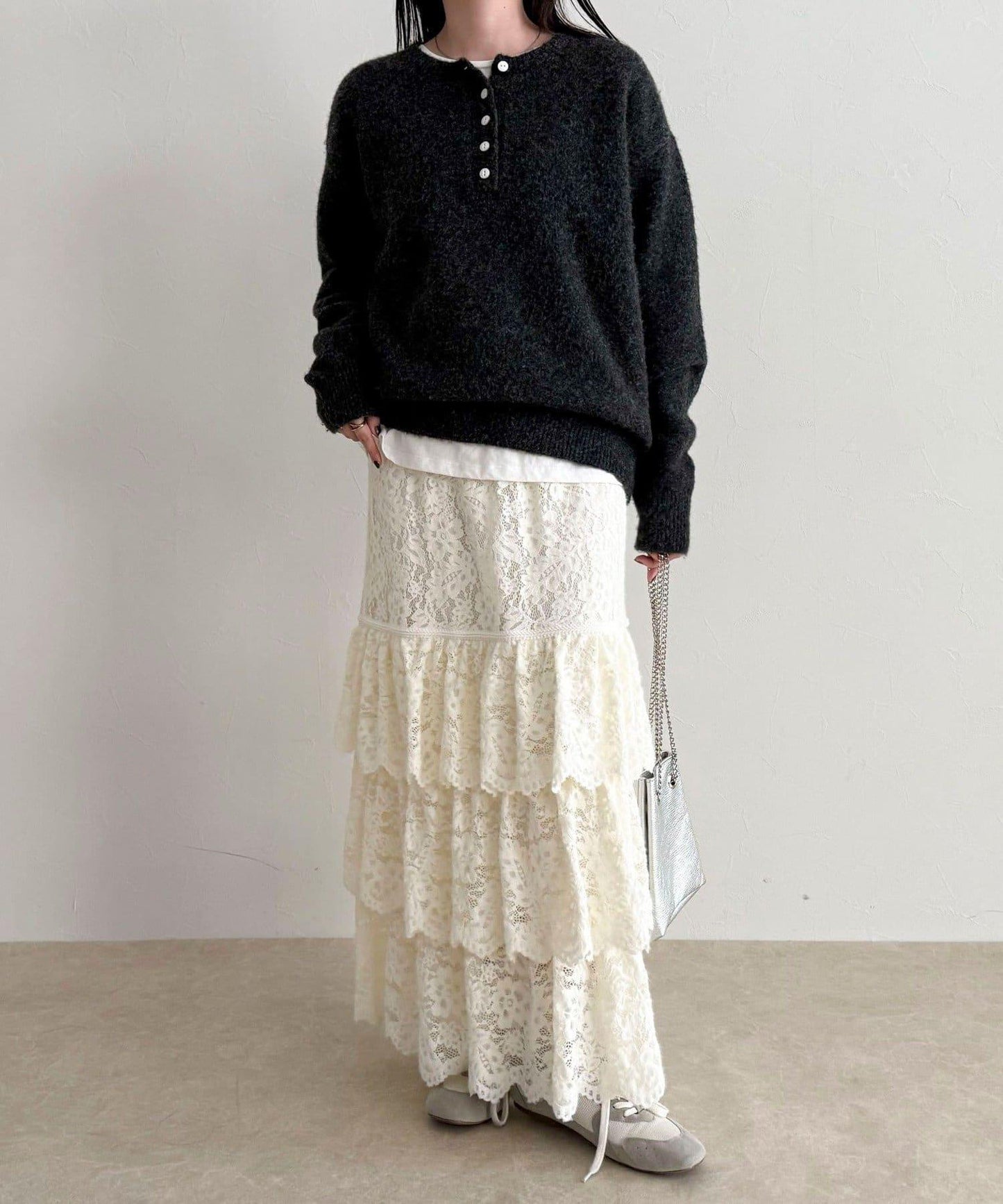 磨毛蕾絲層疊半身裙