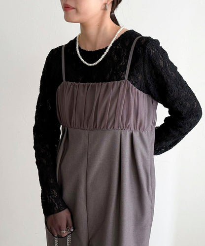 網紗拼接蕾絲長袖T恤