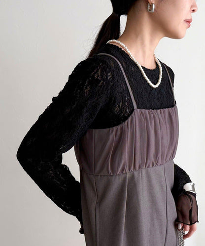 網紗拼接蕾絲長袖T恤