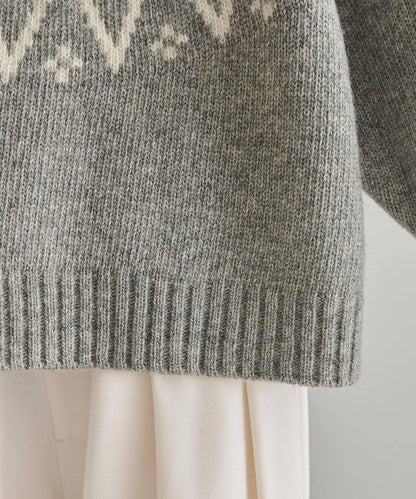 謝特蘭羊毛提花針織套頭衫