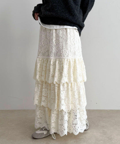 磨毛蕾絲層疊半身裙