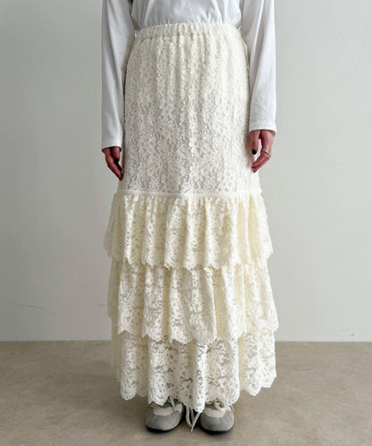 磨毛蕾絲層疊半身裙