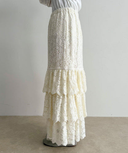 磨毛蕾絲層疊半身裙