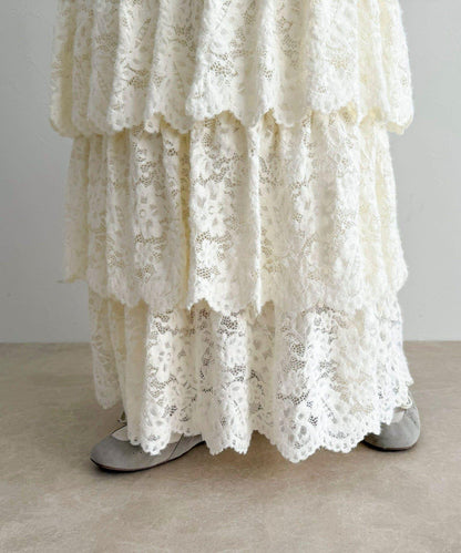 磨毛蕾絲層疊半身裙