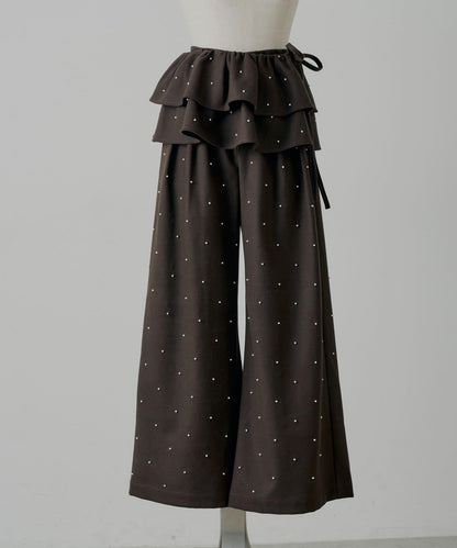 【SALON by Chico】可拆卸荷葉邊+珍珠裝飾寬鬆休閒褲