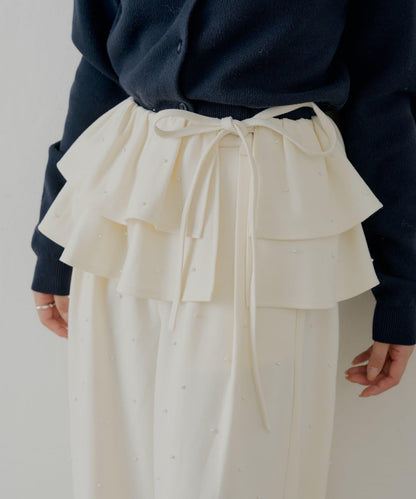 【SALON by Chico】可拆卸荷葉邊+珍珠裝飾寬鬆休閒褲