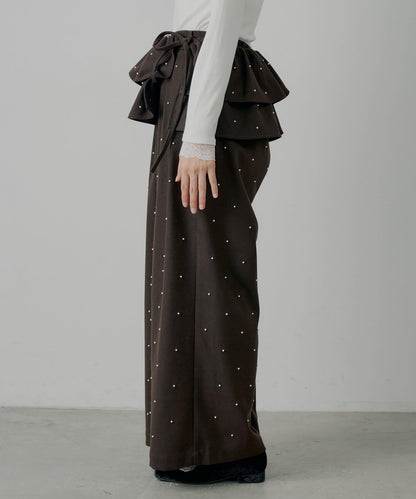 【SALON by Chico】可拆卸荷葉邊+珍珠裝飾寬鬆休閒褲