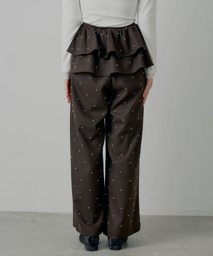 【SALON by Chico】可拆卸荷葉邊+珍珠裝飾寬鬆休閒褲