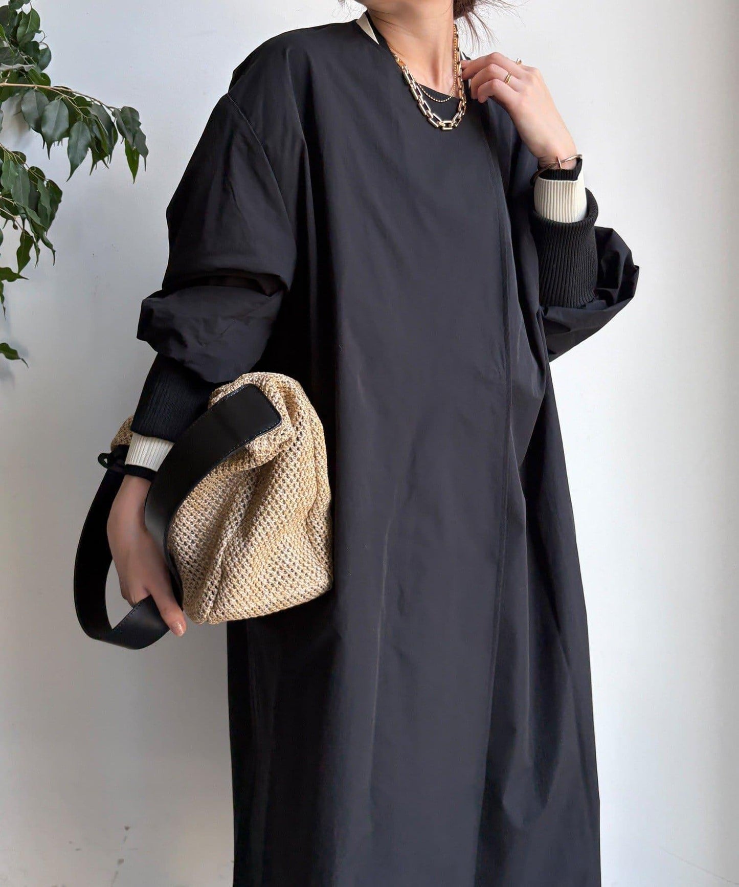 袖口羅紋輕薄大衣