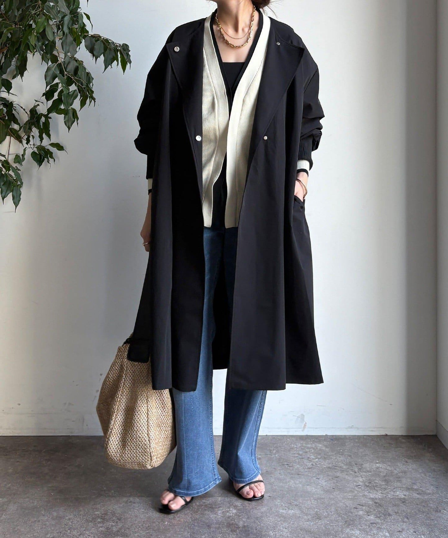 袖口羅紋輕薄大衣