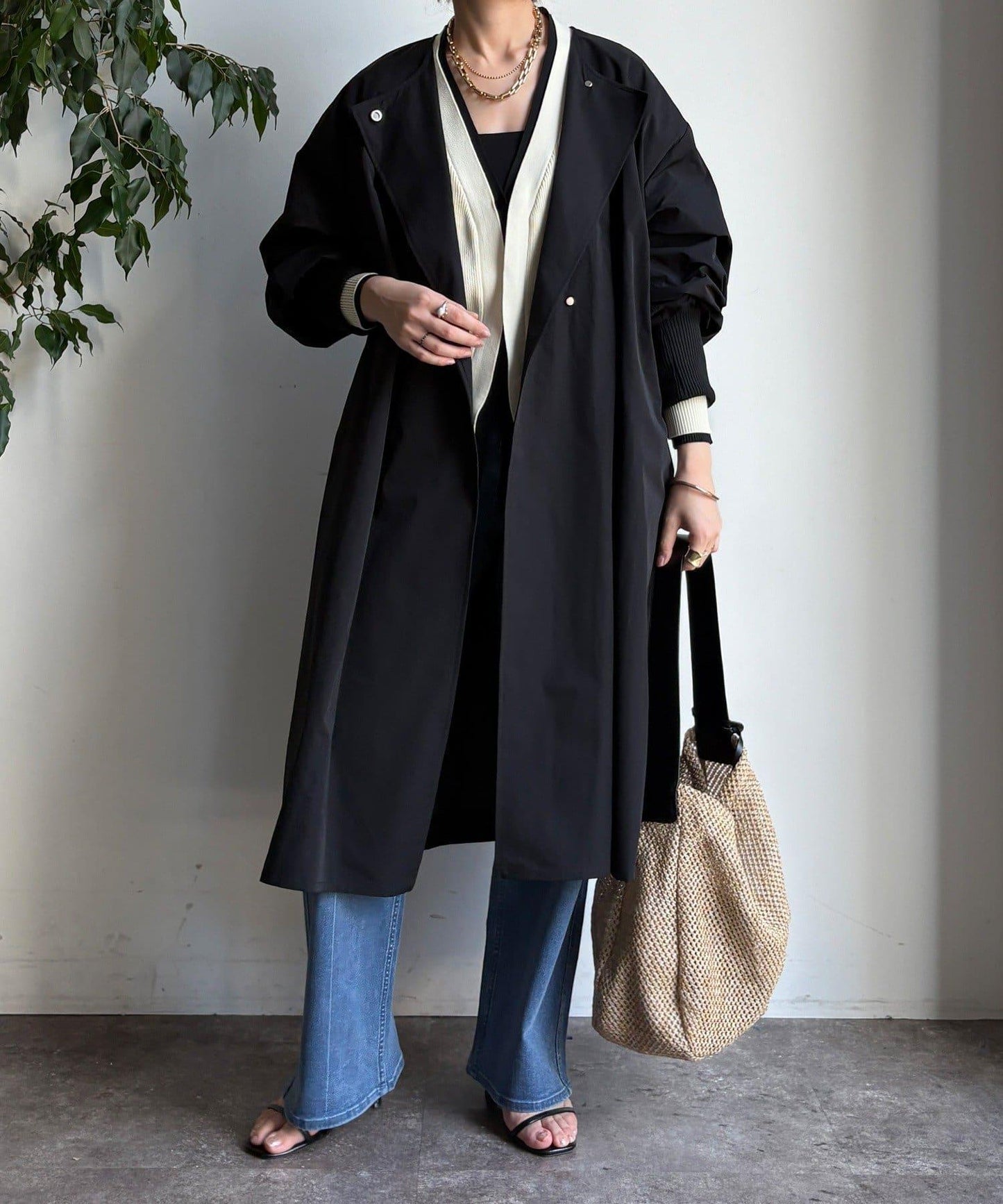 袖口羅紋輕薄大衣