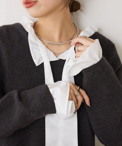 袖荷葉邊蝴蝶結繫帶襯衫