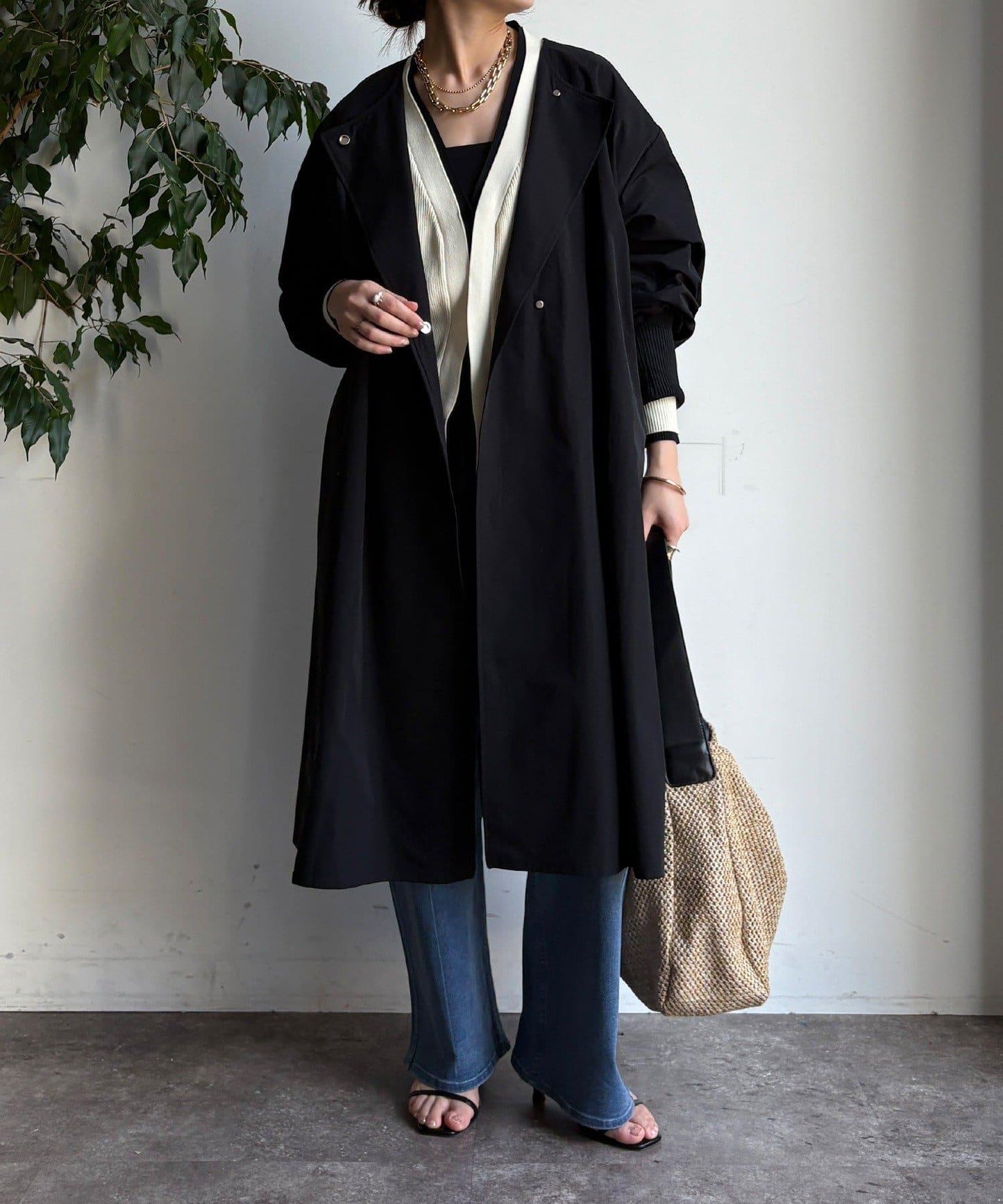 袖口羅紋輕薄大衣