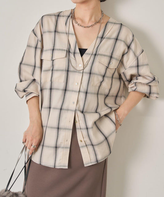 漸變格紋雙排扣襯衫