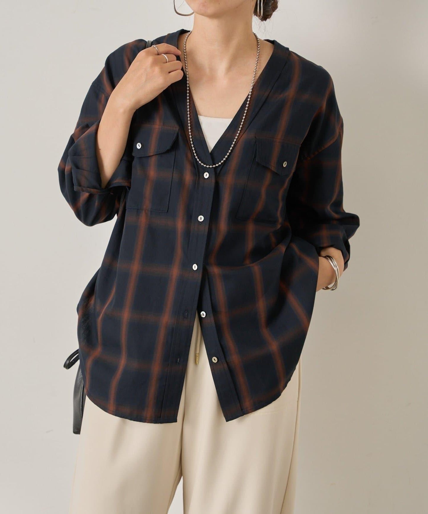 漸變格紋雙排扣襯衫