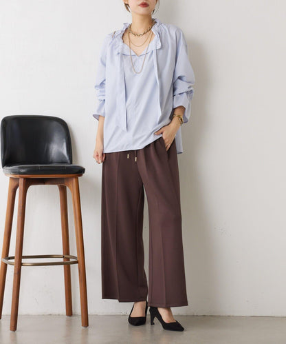 袖荷葉邊蝴蝶結繫帶襯衫