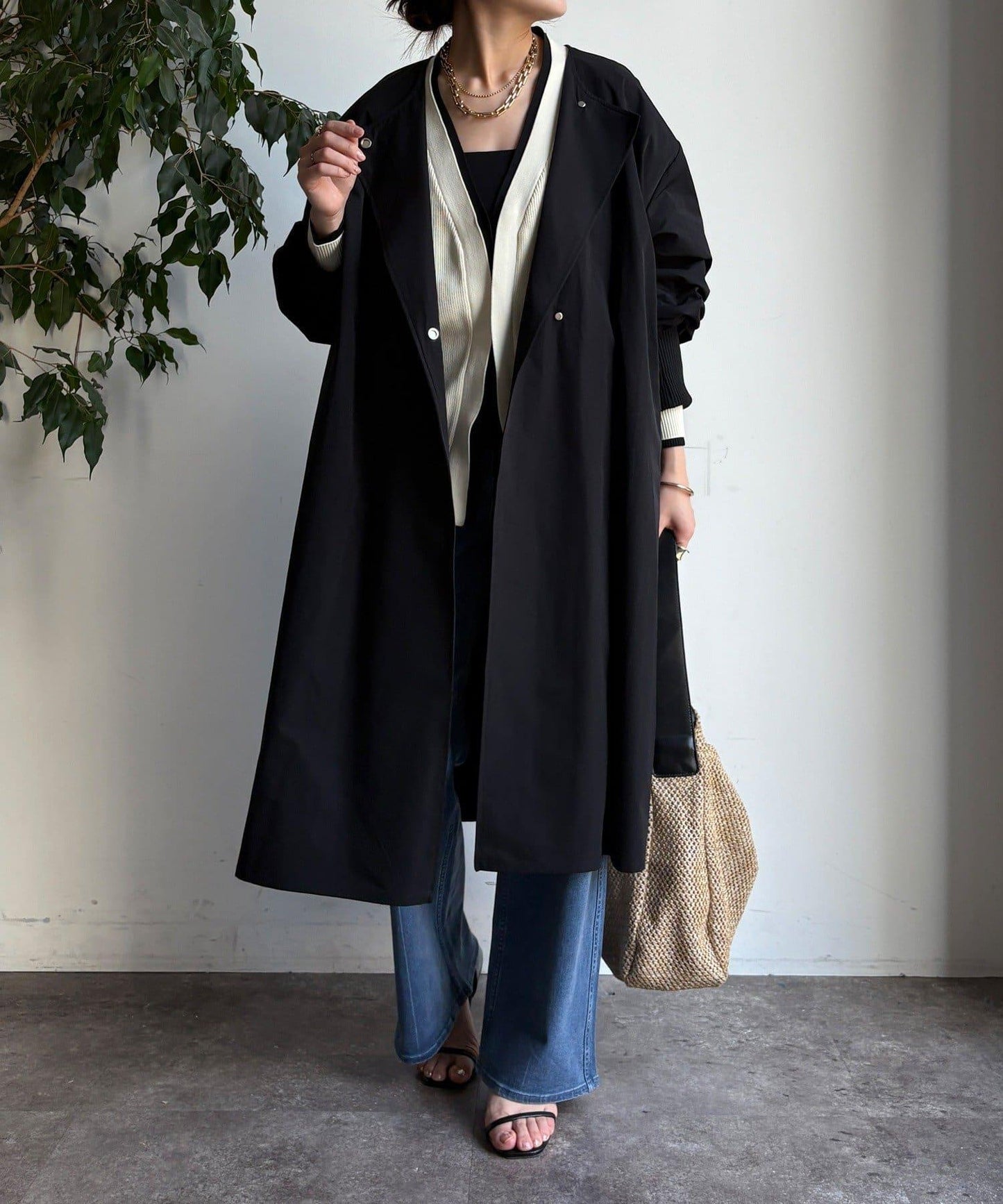 袖口羅紋輕薄大衣