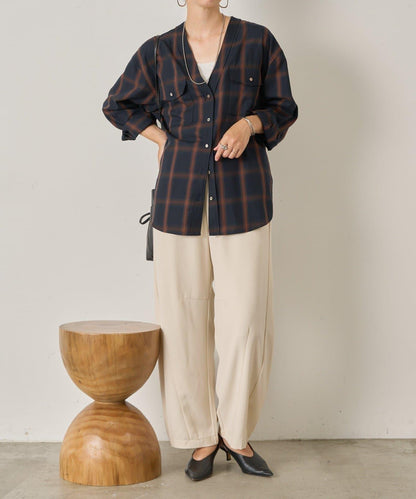 漸變格紋雙排扣襯衫