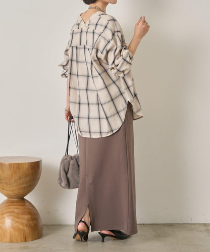 漸變格紋雙排扣襯衫