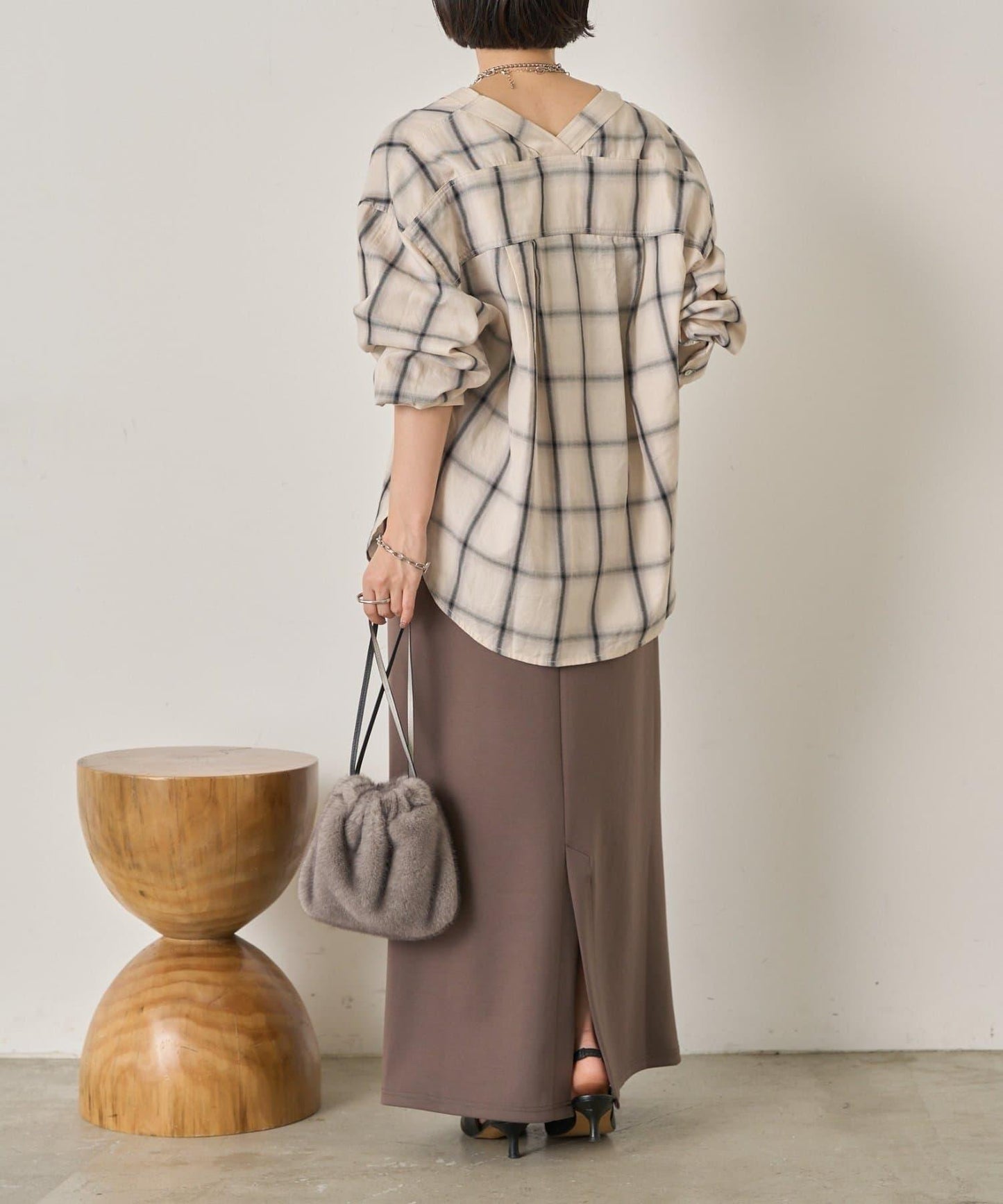 漸變格紋雙排扣襯衫