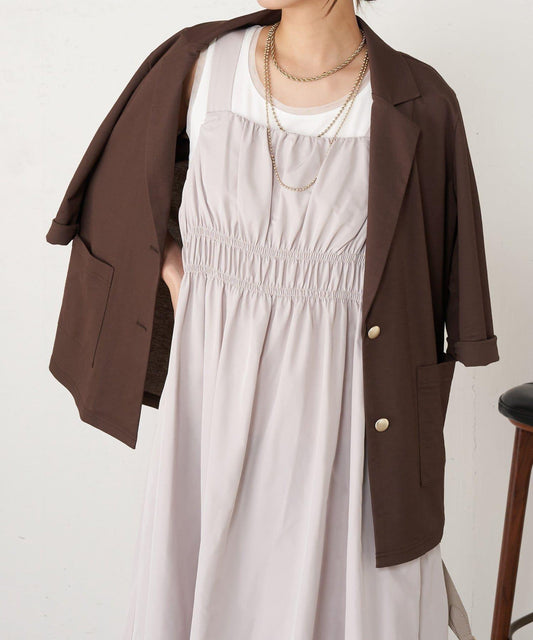 高腰抽褶連衣裙