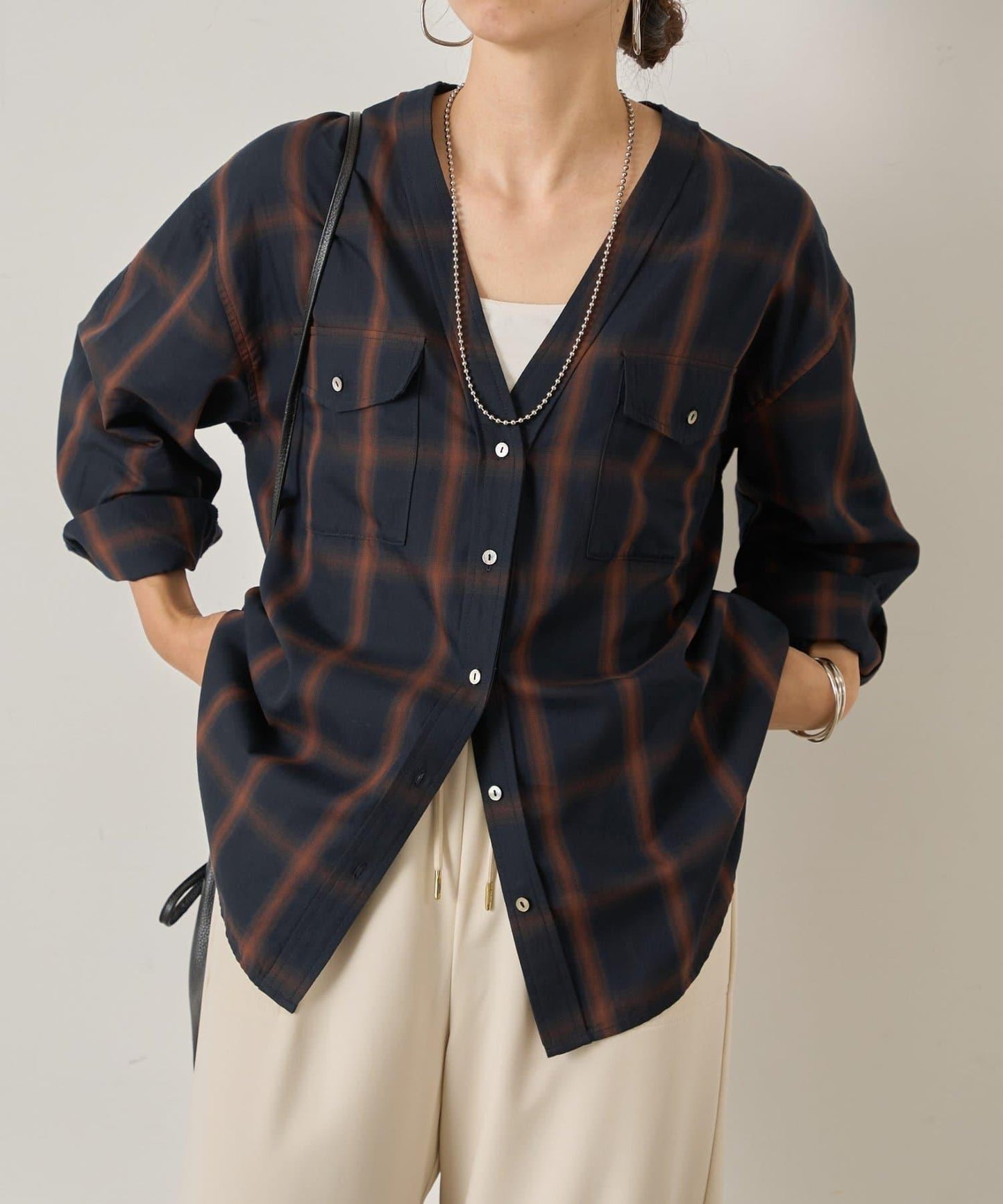 漸變格紋雙排扣襯衫