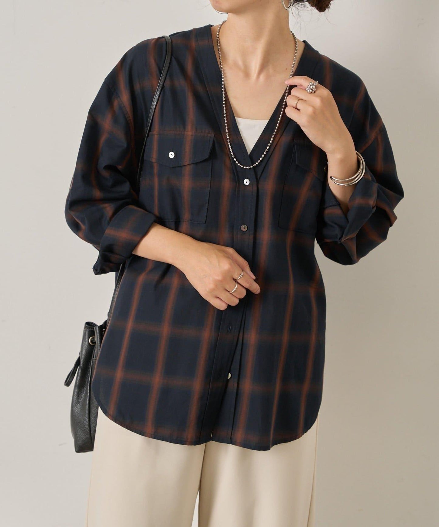 漸變格紋雙排扣襯衫