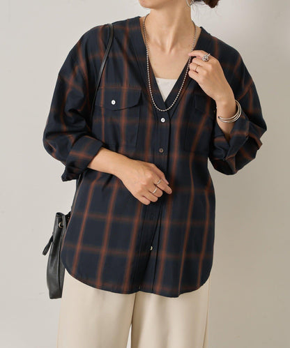 漸變格紋雙排扣襯衫