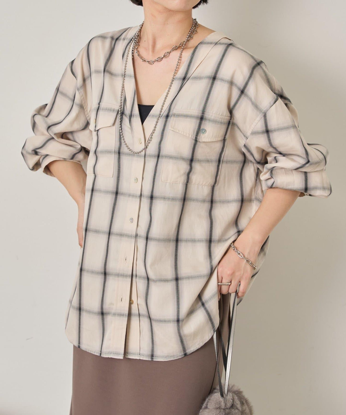 漸變格紋雙排扣襯衫