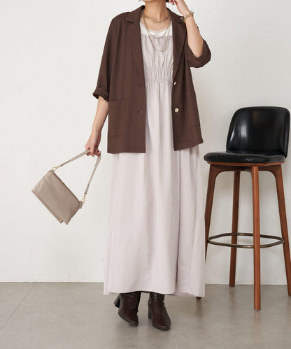 高腰抽褶連衣裙