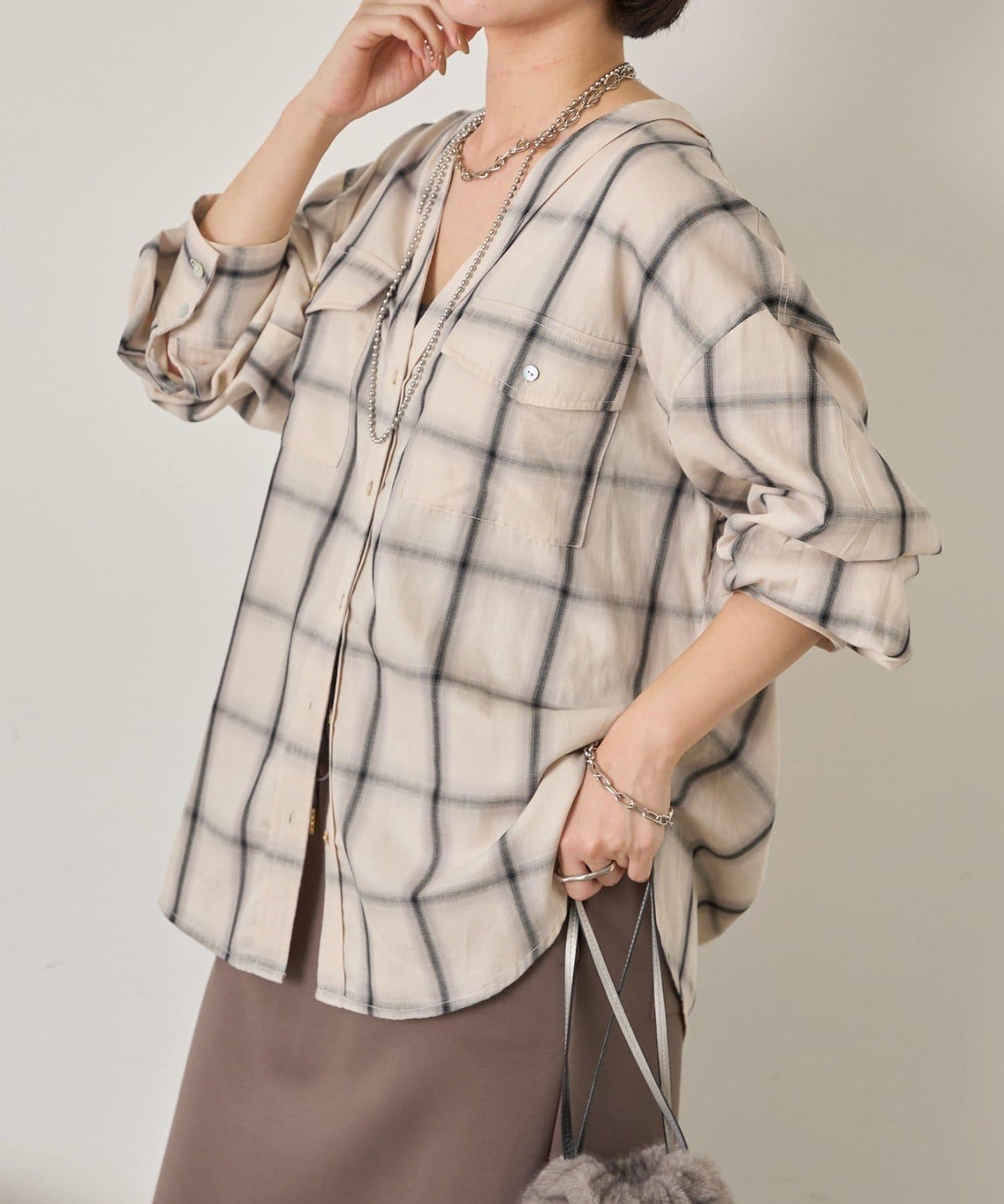 漸變格紋雙排扣襯衫