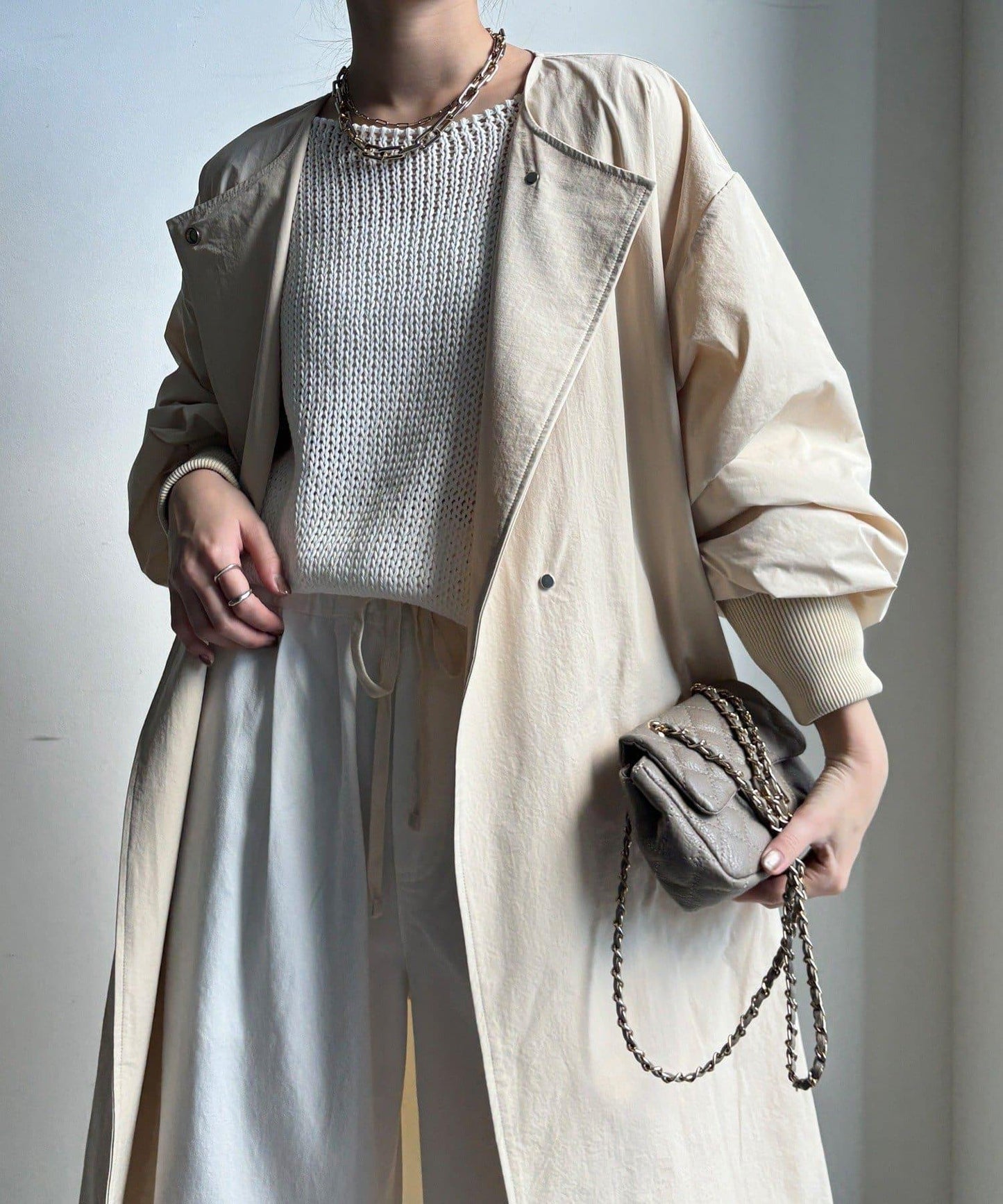 袖口羅紋輕薄大衣