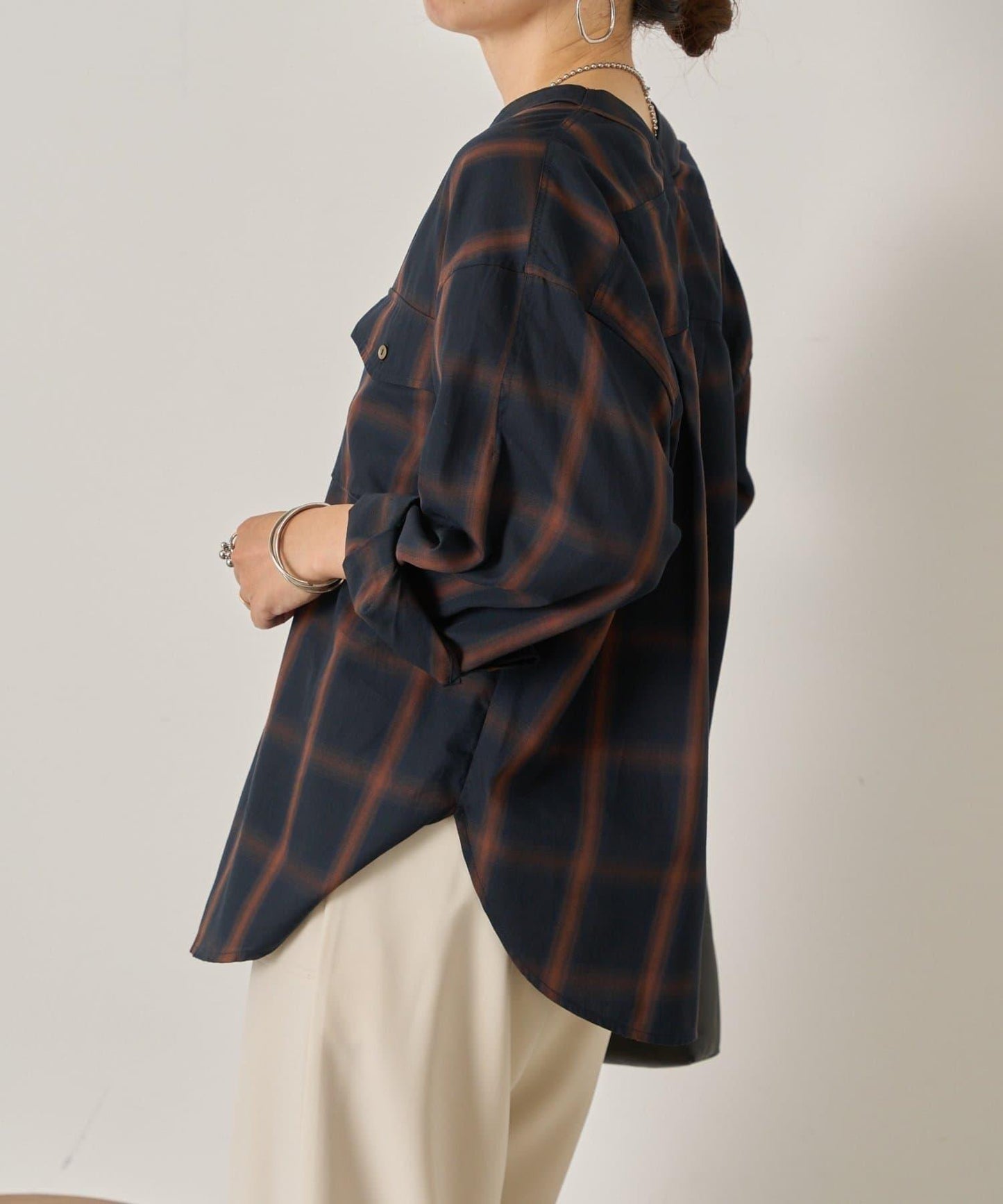 漸變格紋雙排扣襯衫