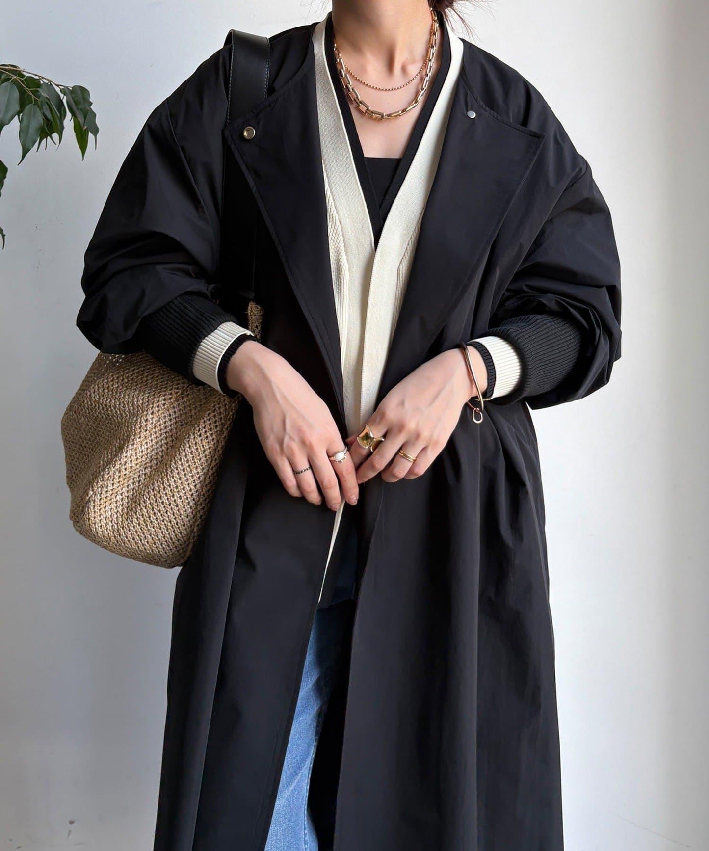 袖口羅紋輕薄大衣