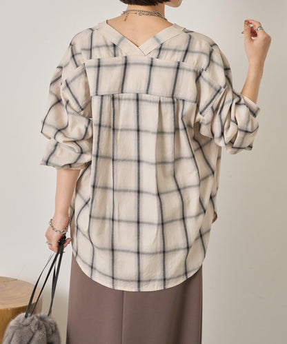 漸變格紋雙排扣襯衫