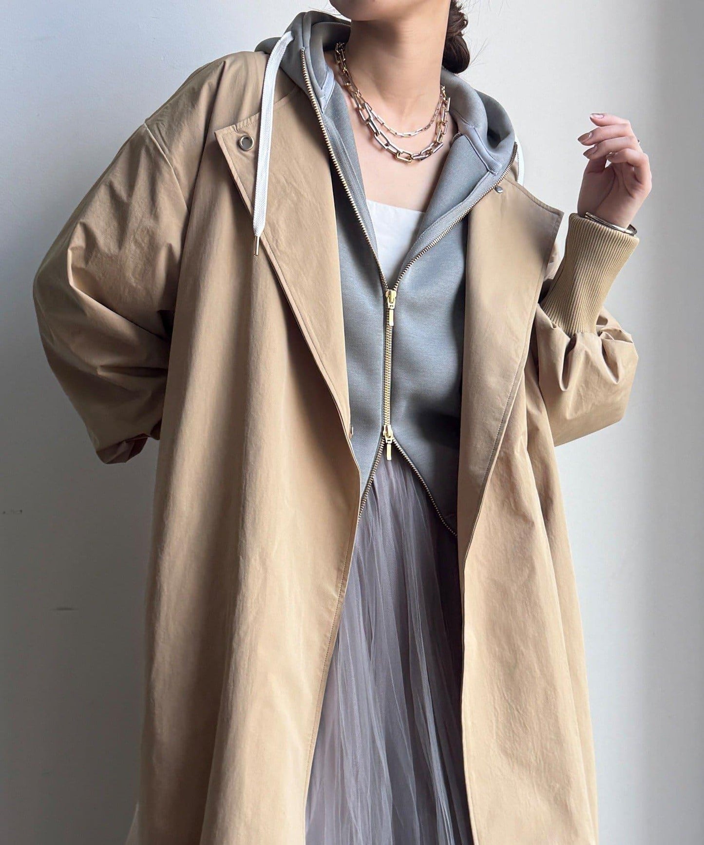 袖口羅紋輕薄大衣