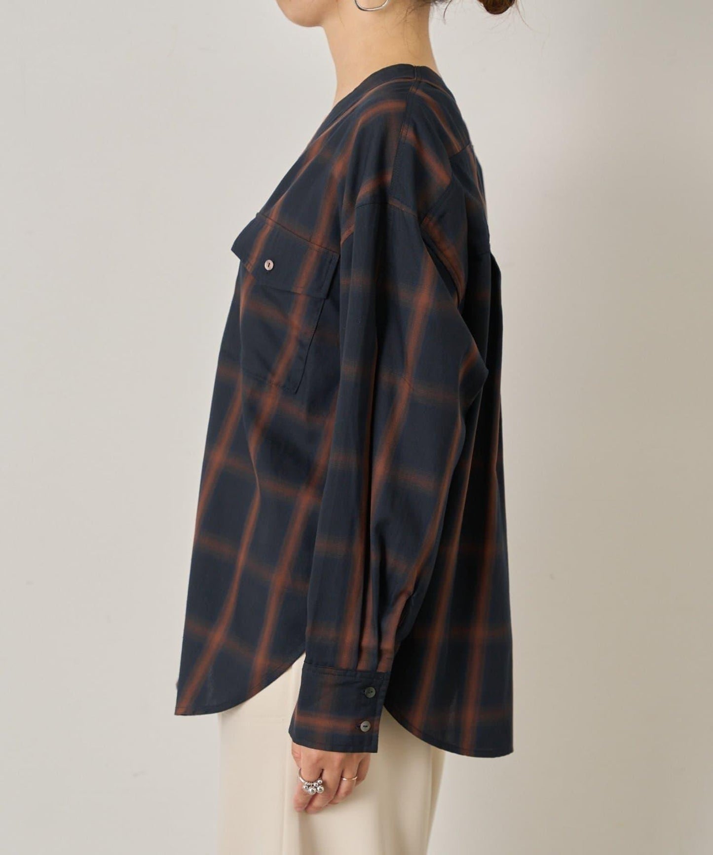 漸變格紋雙排扣襯衫