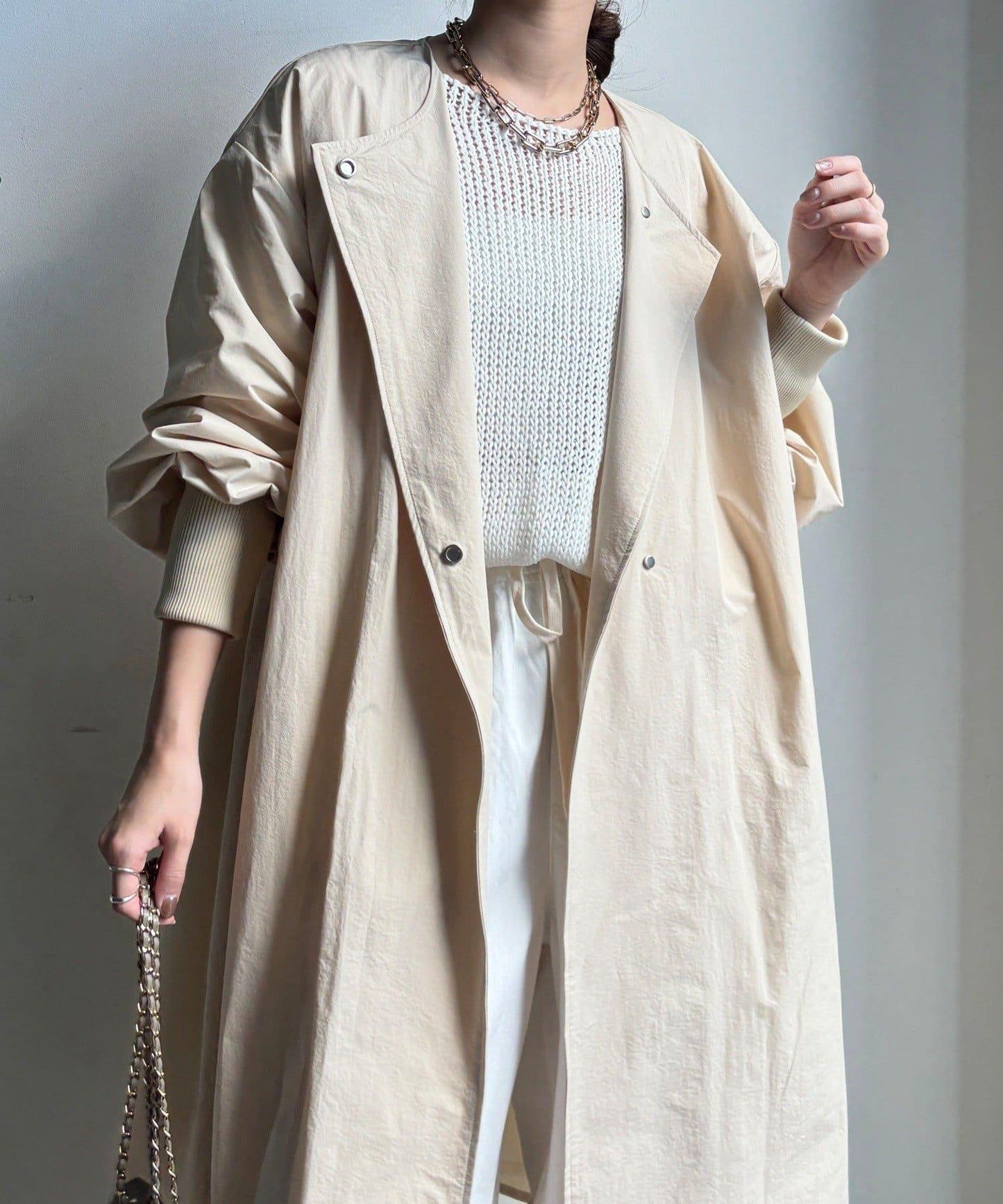 袖口羅紋輕薄大衣