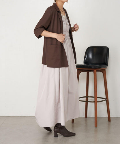 高腰抽褶連衣裙