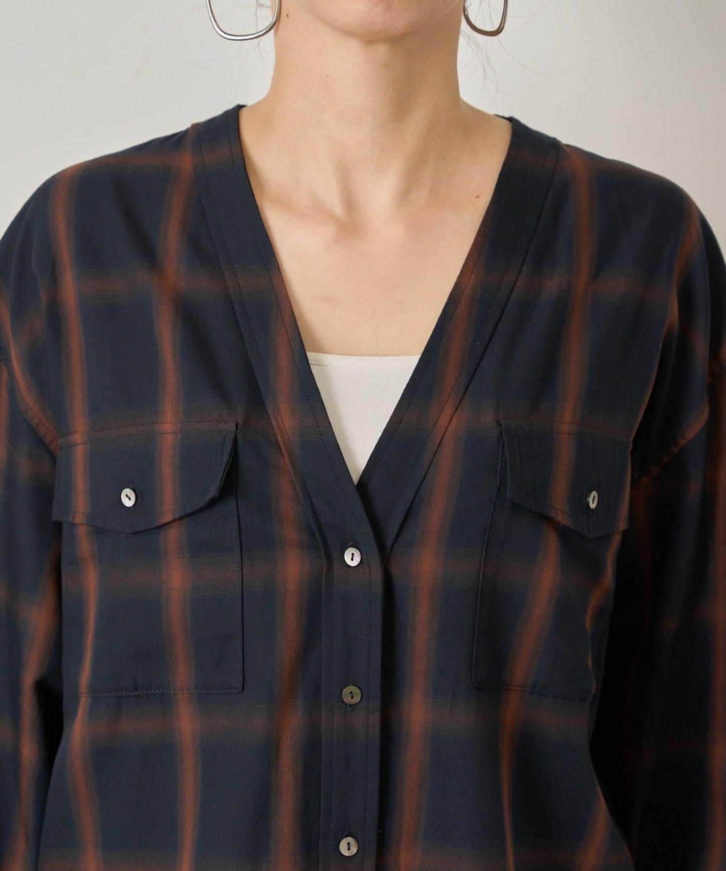 漸變格紋雙排扣襯衫