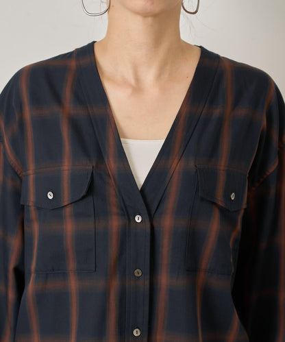 漸變格紋雙排扣襯衫