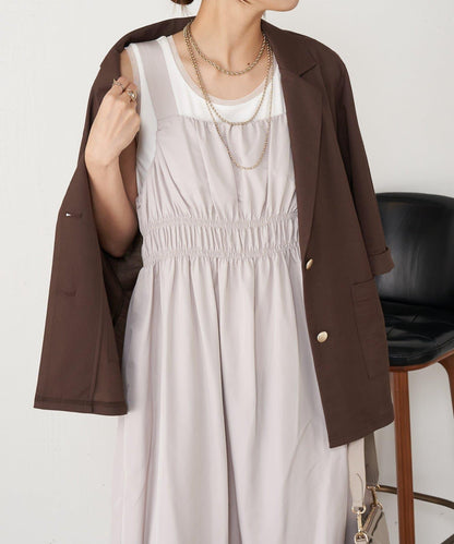 高腰抽褶連衣裙