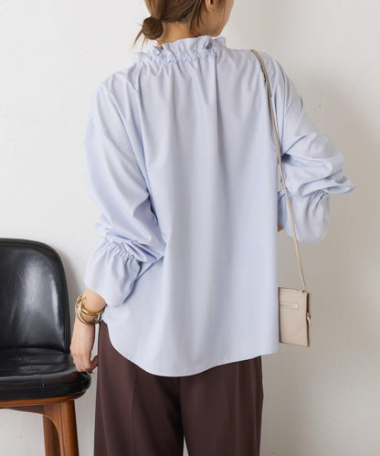 袖荷葉邊蝴蝶結繫帶襯衫