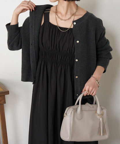 高腰抽褶連衣裙