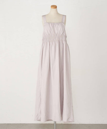 高腰抽褶連衣裙