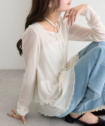 新色水鑽波點層疊下襬套頭衫