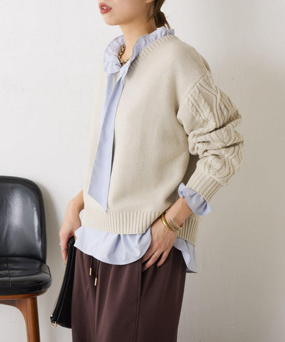 袖荷葉邊蝴蝶結繫帶襯衫